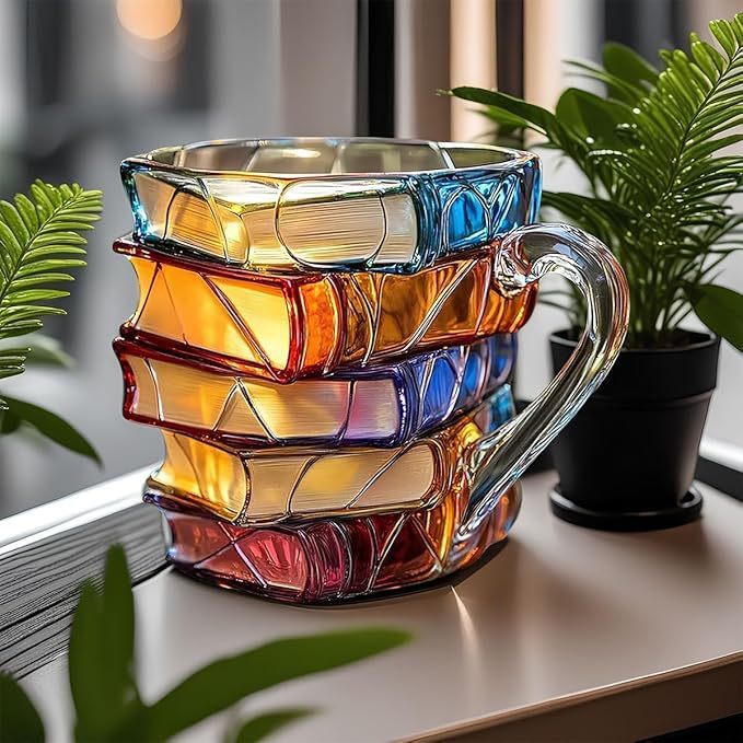 OmniLiving™ Håndmalet Bogkrus i Keramik | Kreativt Kaffekrus til Bogelskere