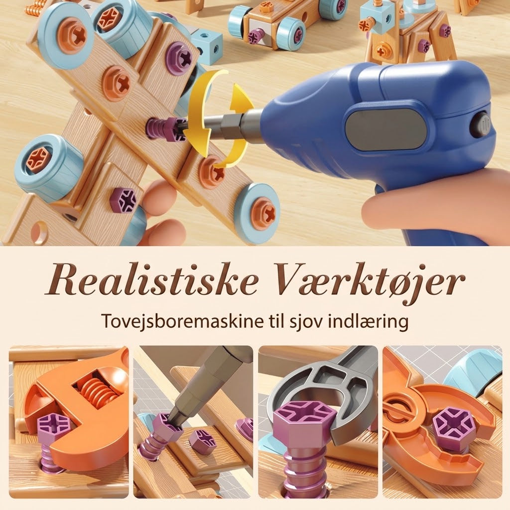 OmniLiving™ Værktøjssæt til Børn med Elektrisk Boremaskine | Kreativt DIY Byggesæt med Opbevaringskasse