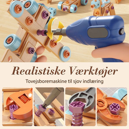 OmniLiving™ Værktøjssæt til Børn med Elektrisk Boremaskine | Kreativt DIY Byggesæt med Opbevaringskasse