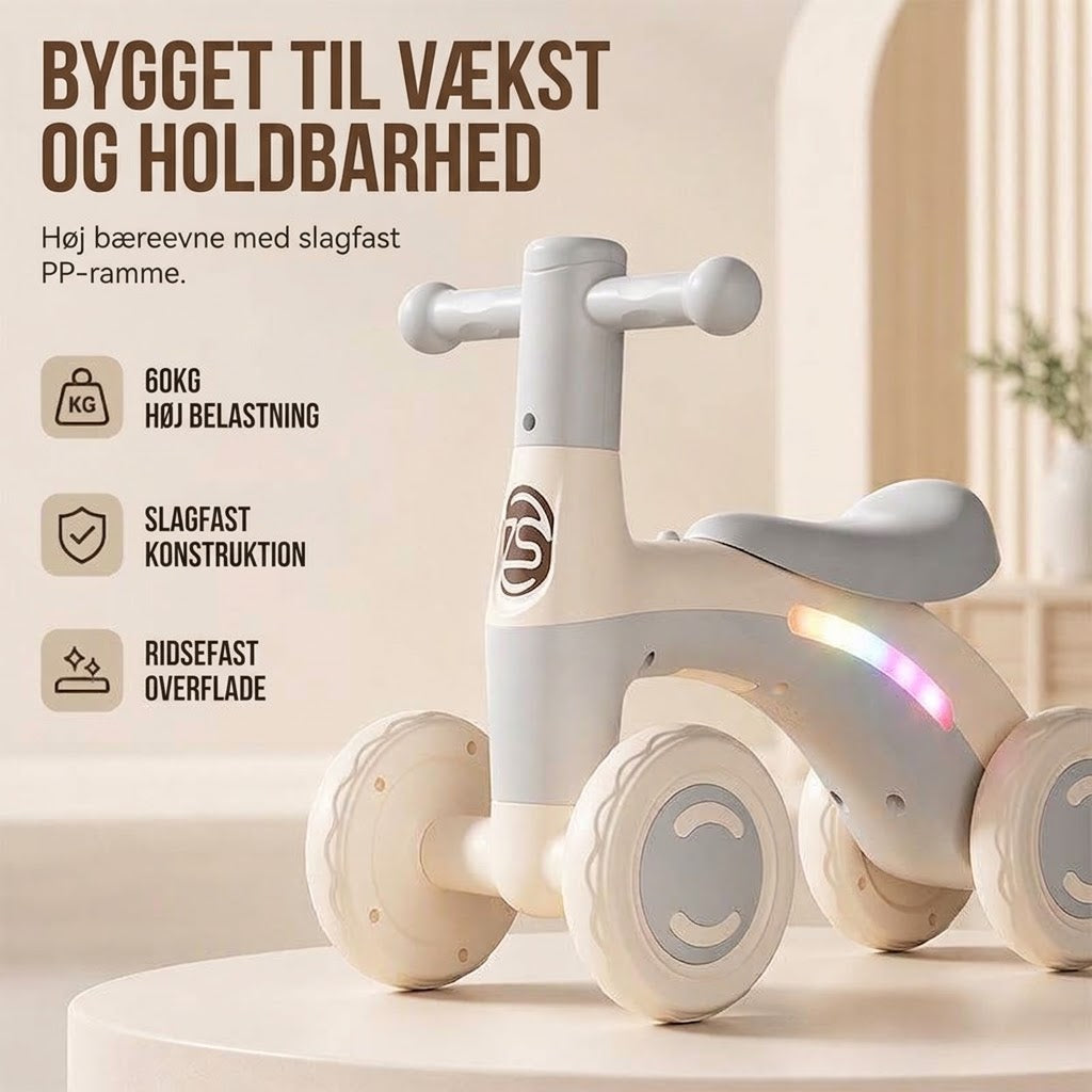 OmniLiving™ 4-Hjulet Balancecykel til Børn | Med Musik & LED-Lys