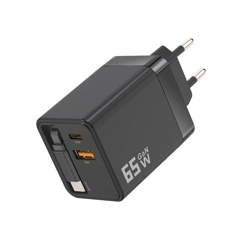 VaraLiving™ 65W GaN 3-i-1 Optrækkelig Hurtigoplader