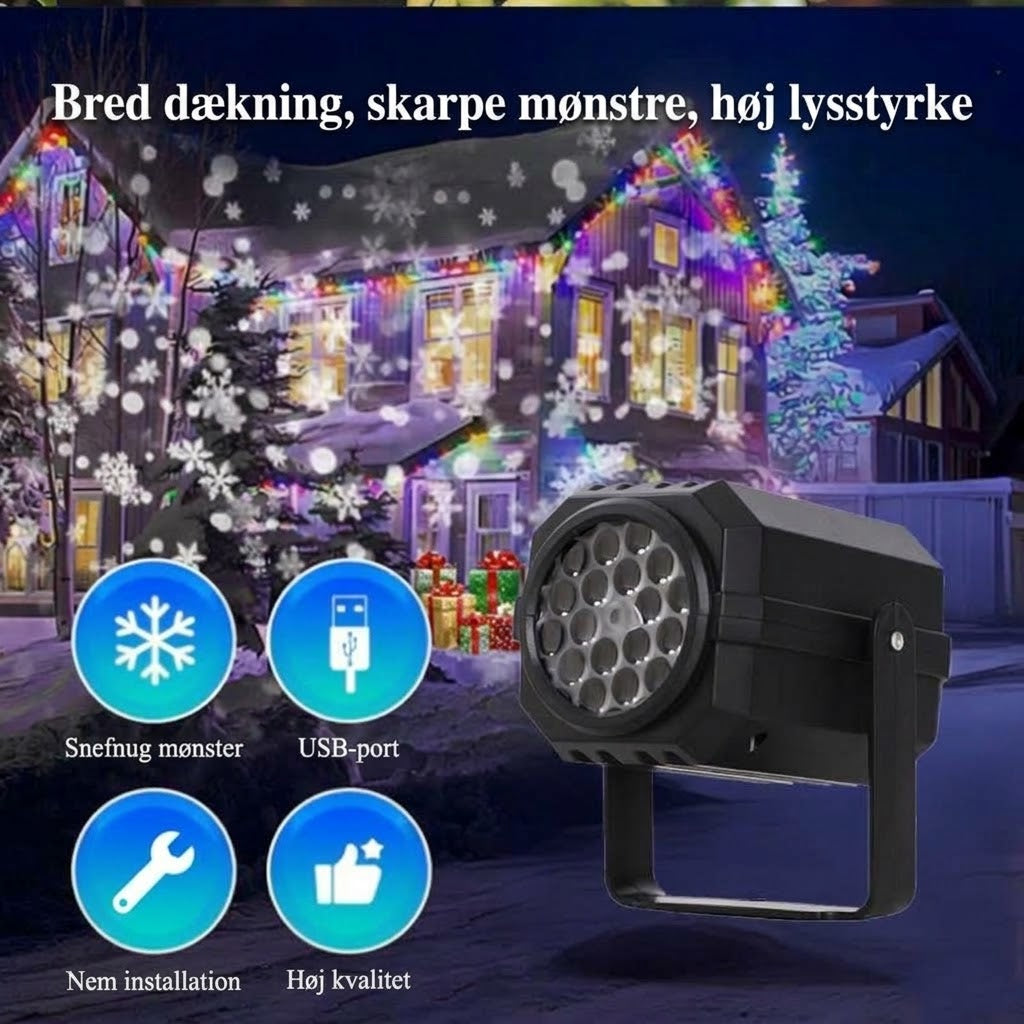 VaraLiving™ Roterende LED Juleprojektor med 8 Motiver | Vandtæt Udendørs Julebelysning