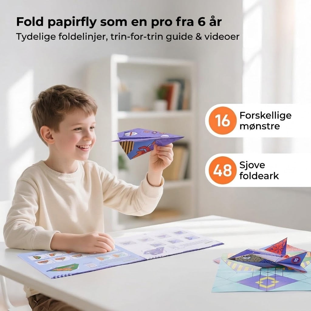 VaraLiving™ Kreativt DIY Papirfly Sæt (16 stk.) – Farverige Folde-Papirflyver med Forskellige Design til Børn