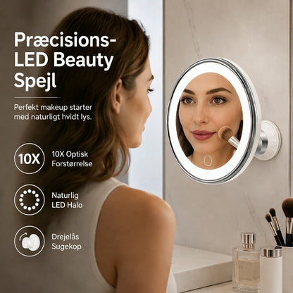 PureVal™ 10x Forstørrelsesspejl med LED & Sugekop | Bærbart Makeupspejl til Præcision