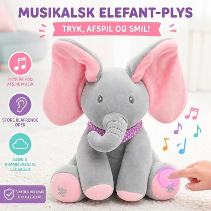 AuraCare™ Interaktiv Syngende Elefant | Titte-Bø Bamse med Bevægelige Ører til Babyer