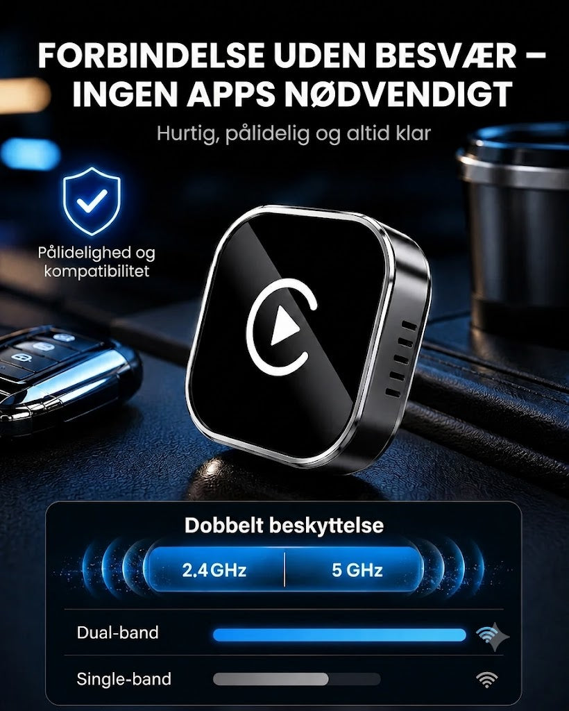 AirLink Drive™ Trådløs Biladapter | Plug & Play til Apple CarPlay & Android Auto