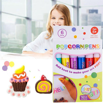 KiddieGlow™ DIY Magiske 3D Popcorn Penne | Kreativt Farvesæt med Popcorn-Effekt til Børn