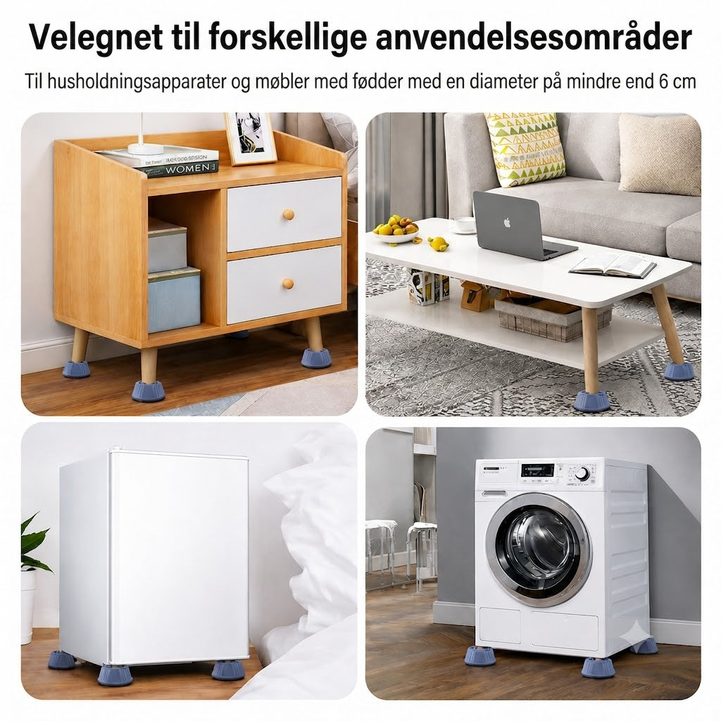 VeloPack™ Antivibrationsfødder til Vaskemaskine | Støjreducerende & Skridfaste Gummipuder
