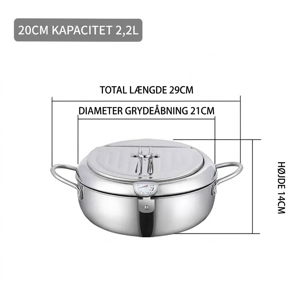 OmniLiving™ 304 Rustfrit Stål Tempura Frituregryde | Med Termometer & Afdrypningsrist