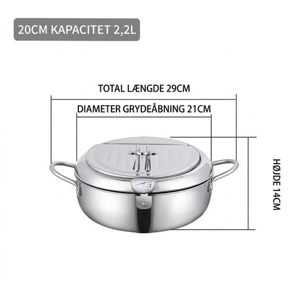 OmniLiving™ 304 Rustfrit Stål Tempura Frituregryde | Med Termometer & Afdrypningsrist