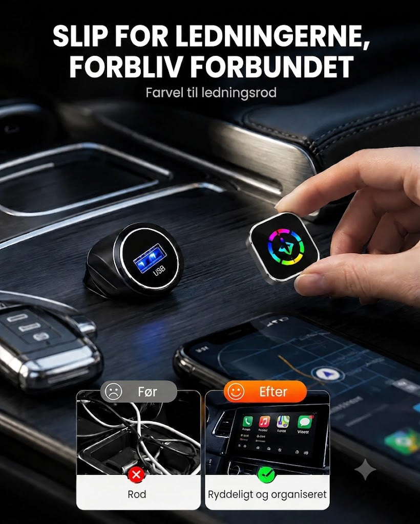 AirLink Drive™ Trådløs Biladapter | Plug & Play til Apple CarPlay & Android Auto