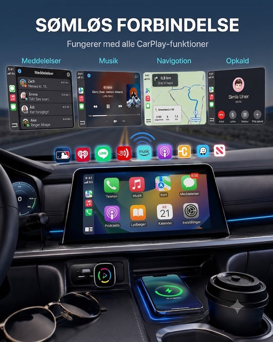 AirLink Drive™ Trådløs Biladapter | Plug & Play til Apple CarPlay & Android Auto