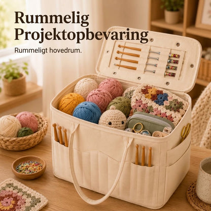 OmniLiving™ Canvas Garn Opbevaringstaske | Med Nålelomme & Garnhuller