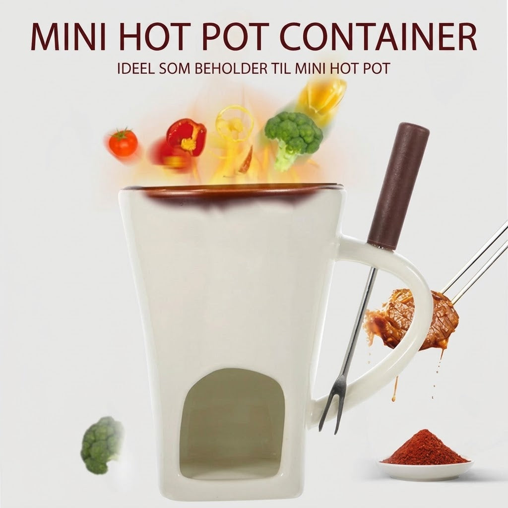 VaraLiving™ Keramisk Chokoladefondue Krus med Gaffel – Hyggelig Chokolade Smelter til Frugt og Slik