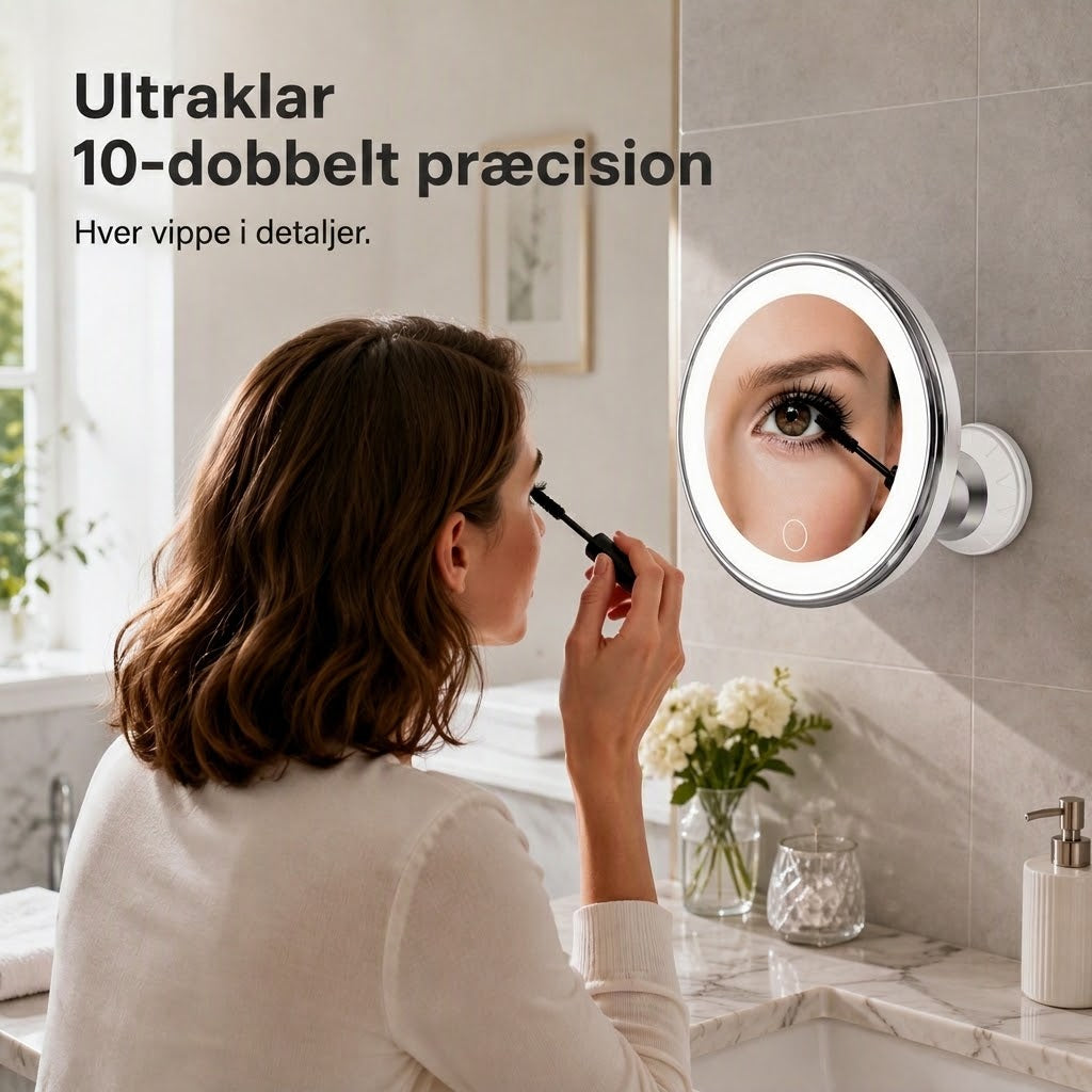 PureVal™ 10x Forstørrelsesspejl med LED & Sugekop | Bærbart Makeupspejl til Præcision