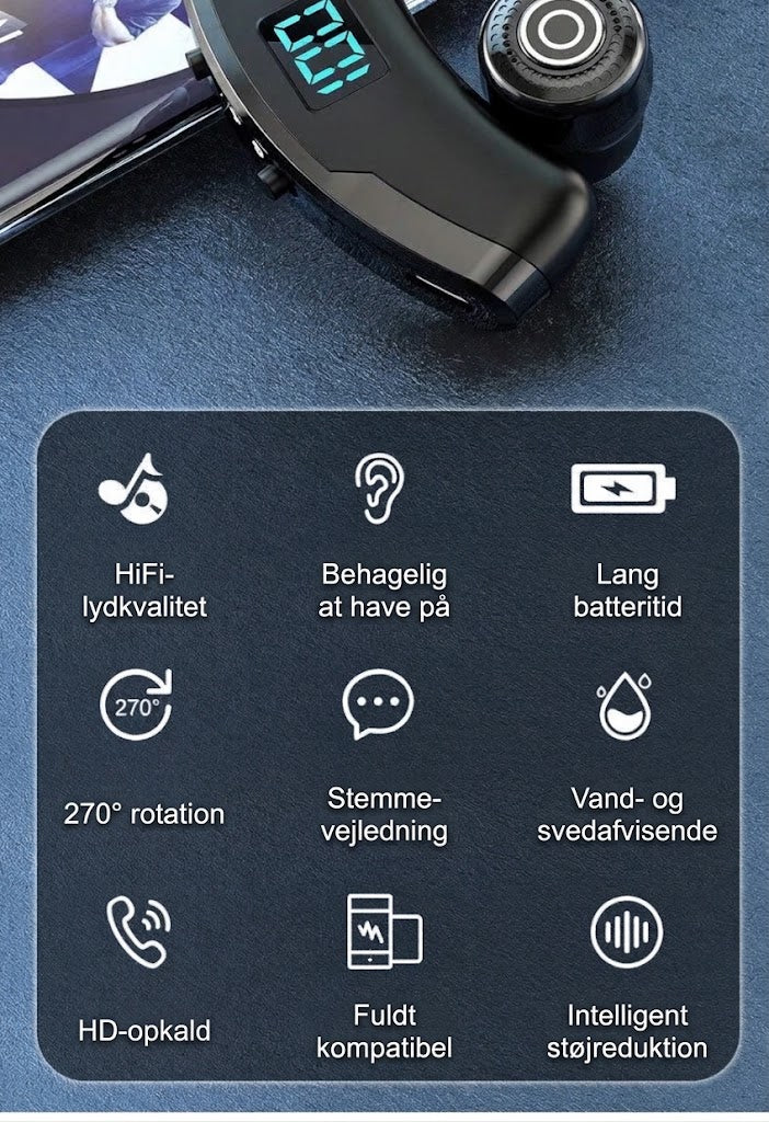 VaraTech™ Trådløse Ear-Hook Bluetooth Hovedtelefoner med LED Digital Display – Ergonomiske Sportshovedtelefoner med Lang Batterilevetid