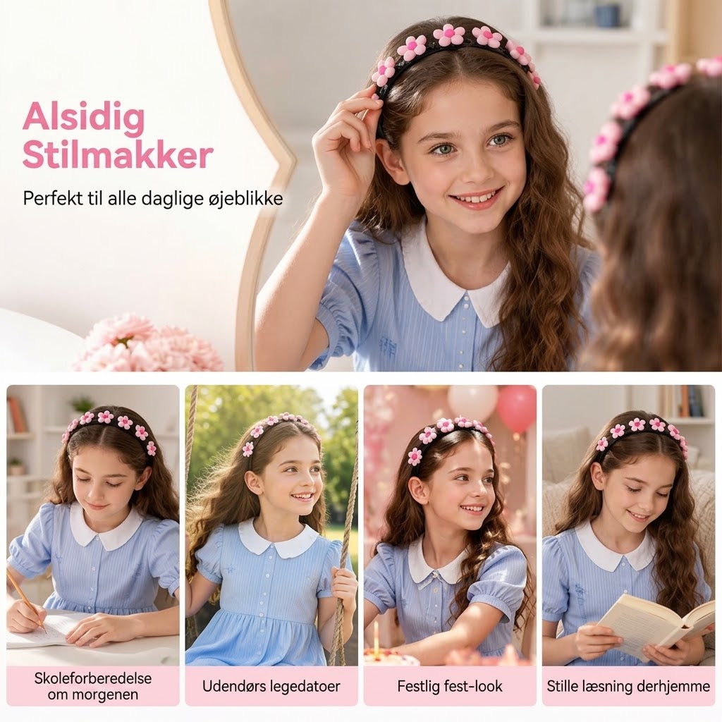 OmniLiving™ Tegneserie Hårbøjle med Flette-Clips til Piger | 13 Søde Designs