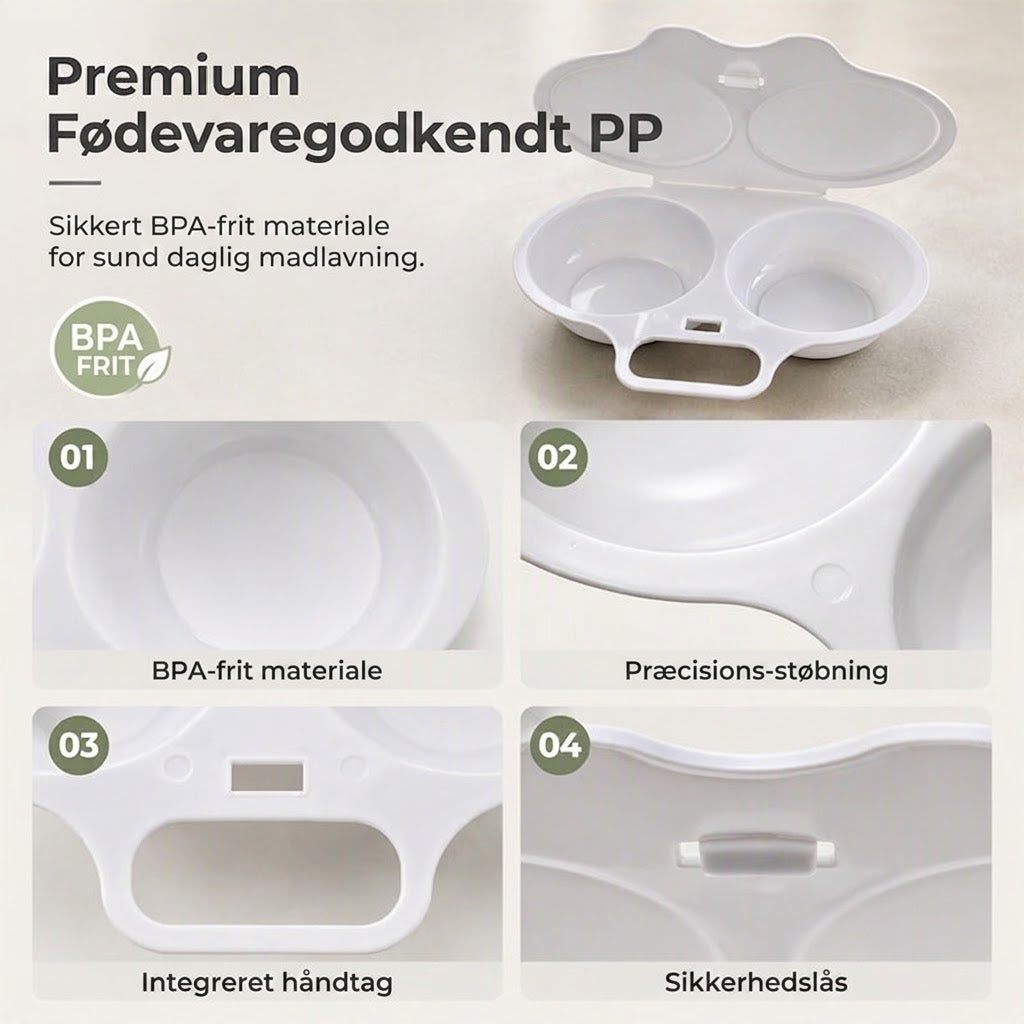 OmniLiving™ Smart Mikroovn Æggekoger med Låg | Perfekt Pocheret Æg på 45 Sekunder