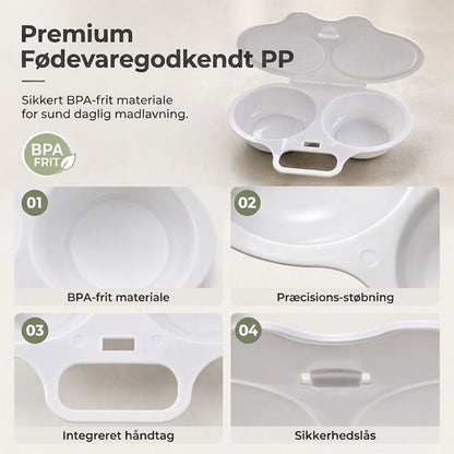 OmniLiving™ Smart Mikroovn Æggekoger med Låg | Perfekt Pocheret Æg på 45 Sekunder