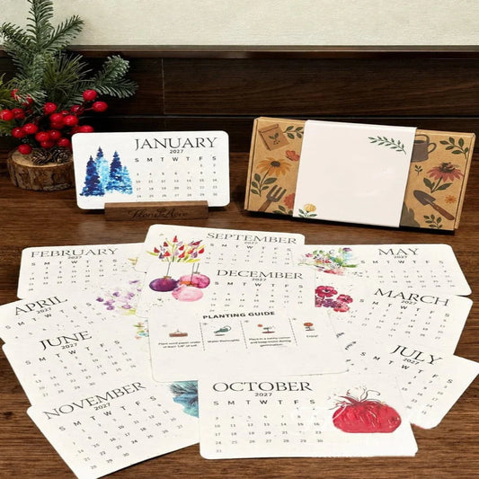 VaraLiving™ Plantbar Kalender 2027 med Sæsonbestemte Frø – Bæredygtig og Bionedbrydelig Papirkalender til Hjem og Kontor