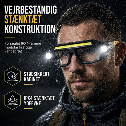 VaraLiving™ Genopladelig LED Brillehovedlampe med 5 Tilstande og Bevægelsessensor – Vandtæt Lys med Sikkerhedsbriller