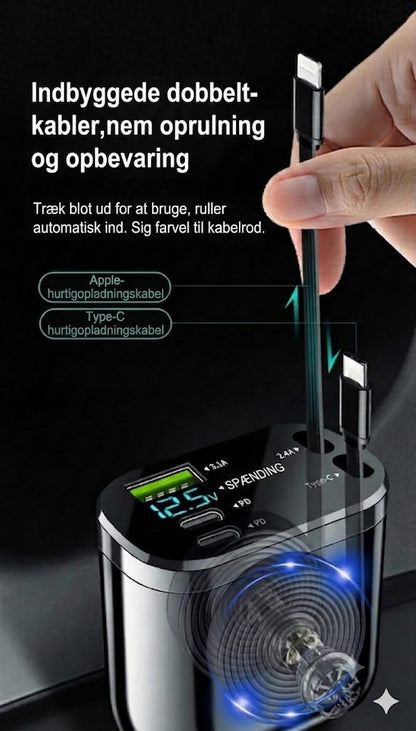Opgraderet 5-i-1 Biloplader med Udtrækkelige Kabler & Stjernehimmeleffekt