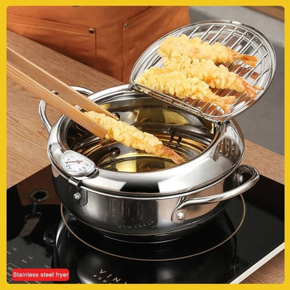 OmniLiving™ 304 Rustfrit Stål Tempura Frituregryde | Med Termometer & Afdrypningsrist