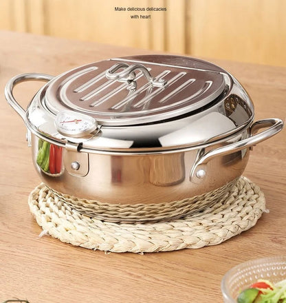 OmniLiving™ 304 Rustfrit Stål Tempura Frituregryde | Med Termometer & Afdrypningsrist