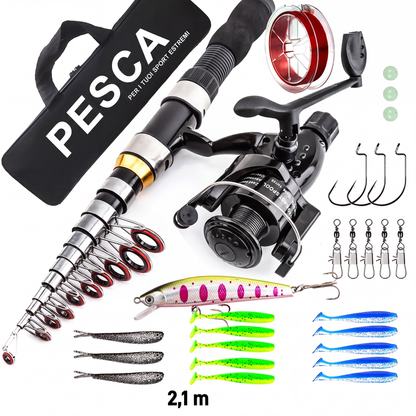 FISHING™ Komplet Fiskesæt med Teleskopstang & Bæretaske | Perfekt til Camping & Vandreture
