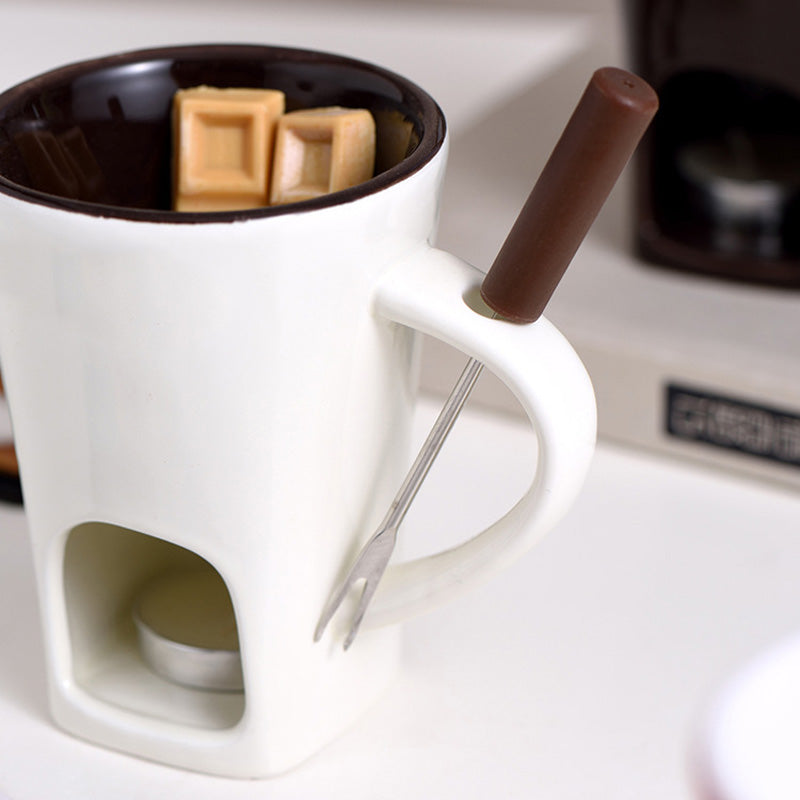 VaraLiving™ Keramisk Chokoladefondue Krus med Gaffel – Hyggelig Chokolade Smelter til Frugt og Slik