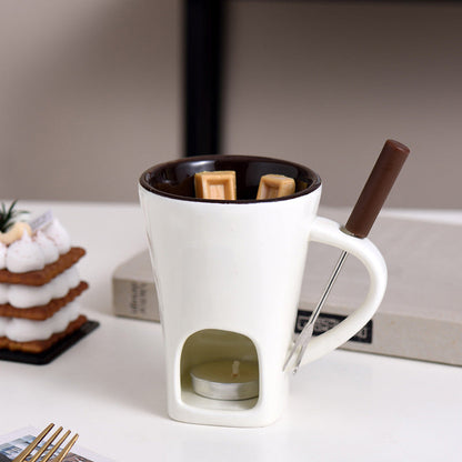 VaraLiving™ Keramisk Chokoladefondue Krus med Gaffel – Hyggelig Chokolade Smelter til Frugt og Slik