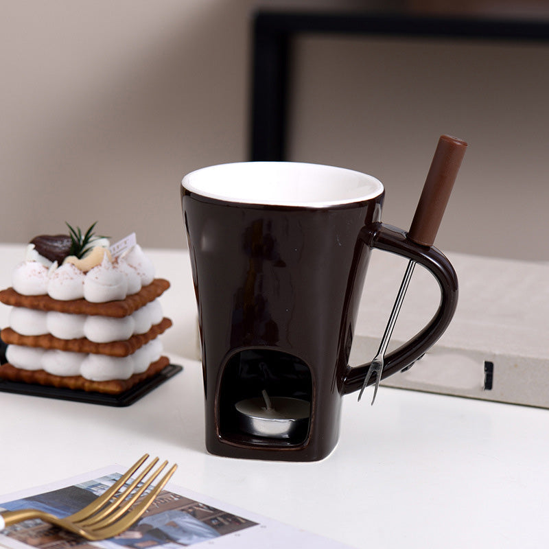 VaraLiving™ Keramisk Chokoladefondue Krus med Gaffel – Hyggelig Chokolade Smelter til Frugt og Slik