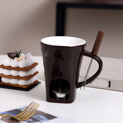 VaraLiving™ Keramisk Chokoladefondue Krus med Gaffel – Hyggelig Chokolade Smelter til Frugt og Slik
