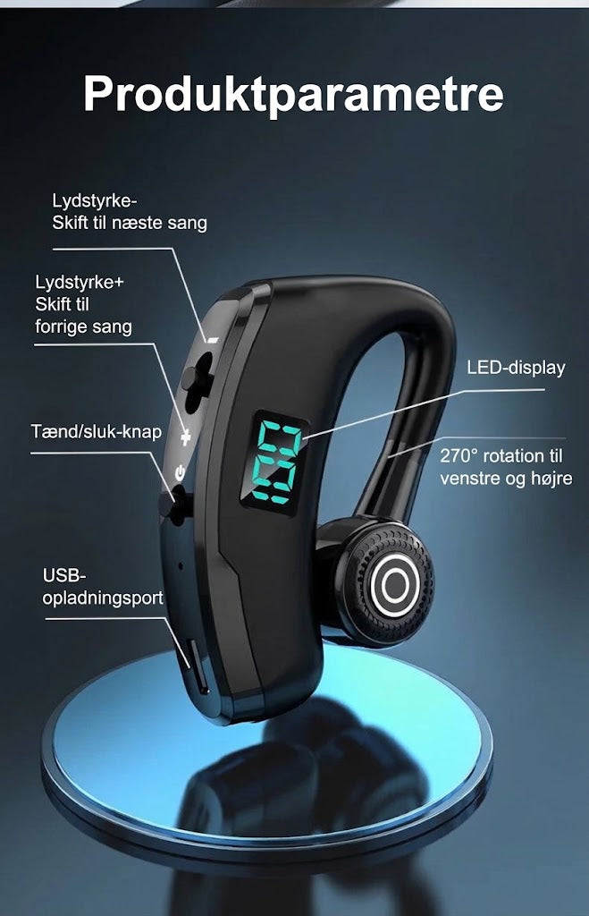 VaraTech™ Trådløse Ear-Hook Bluetooth Hovedtelefoner med LED Digital Display – Ergonomiske Sportshovedtelefoner med Lang Batterilevetid