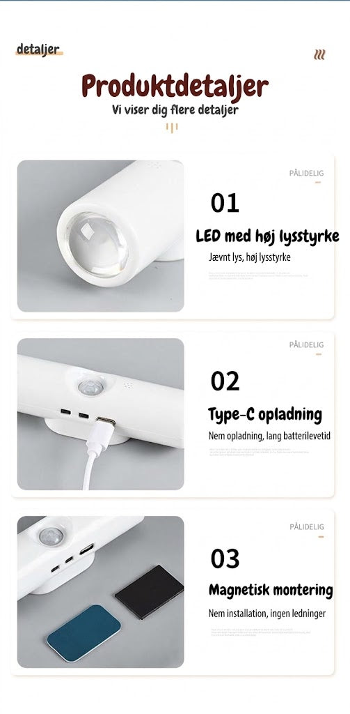 VaraLiving™ Opladelig Bevægelsessensor LED Lampe med Magnetisk Design