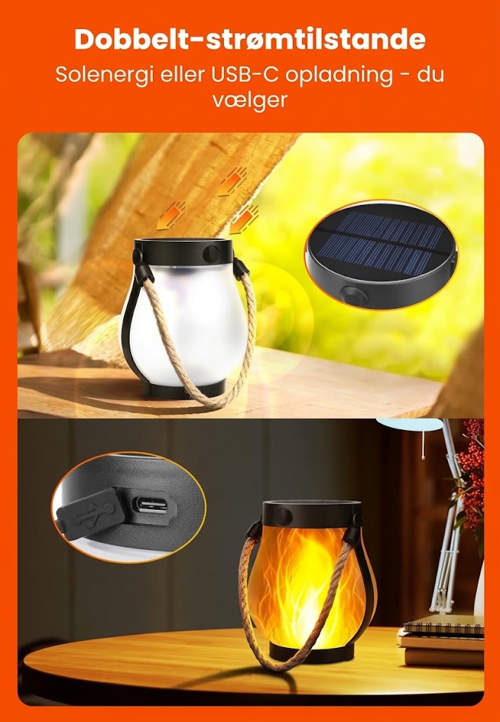 OmniLiving™ Evig Flamme Lanterne | Realistisk LED-Ildeffekt & Hyggeligt Lys