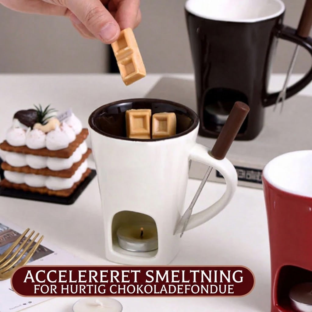 VaraLiving™ Keramisk Chokoladefondue Krus med Gaffel – Hyggelig Chokolade Smelter til Frugt og Slik