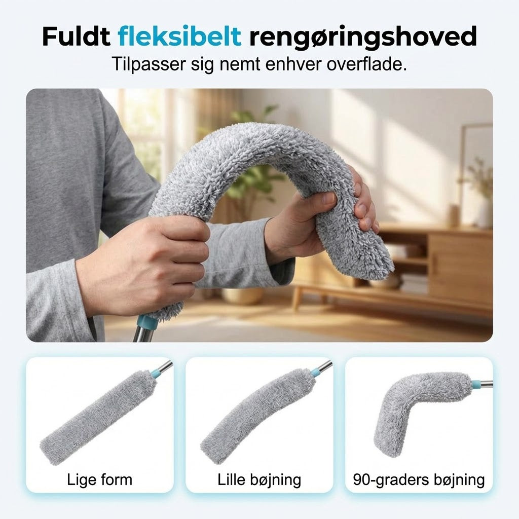 VaraLiving™ Langt Skaft Fleksibel Mikrofiber Støvkost – Bøjelig og Effektiv Rengøring til Hjemmet